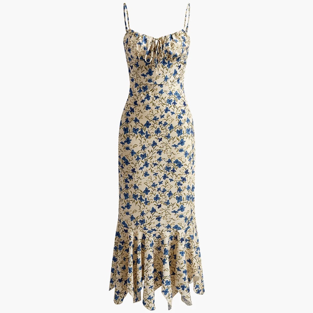 Floral Irregular Hem Long Dress - Picture 5 of 9